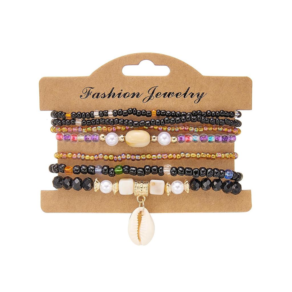 Bohemian Seashell & Rice Bead Bracelet Set for Beach, Vacation, Party 