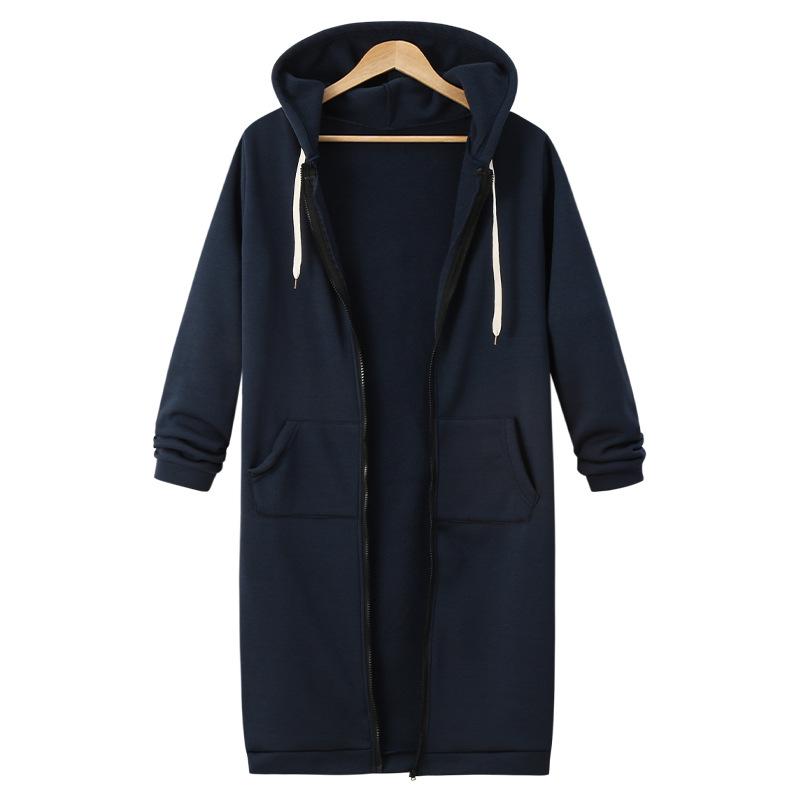 Felpa con cappuccio da donna autunnale e invernale di media lunghezza, taglia forte, tinta unita, casual, calda, cappotto