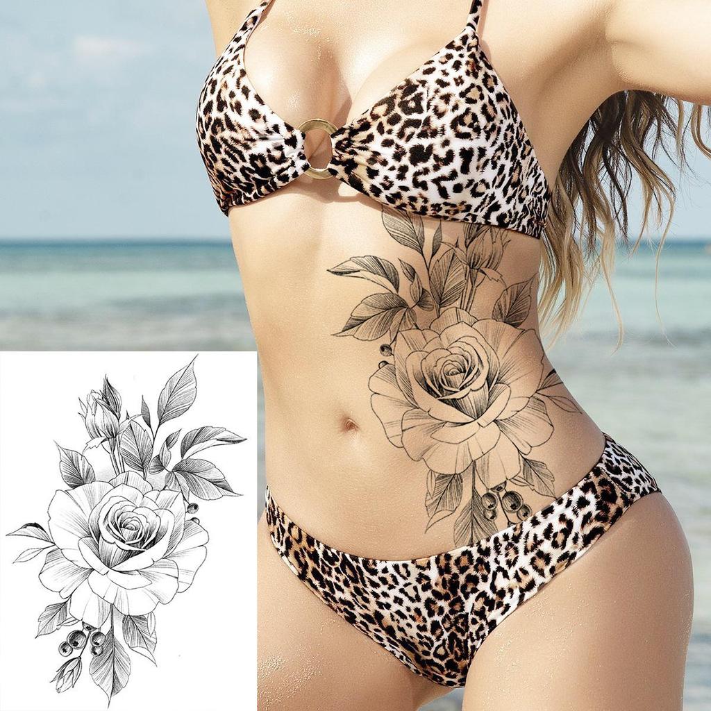 Hochwertige temporäre Rosen-Tattoos für Arm und Wade – Europäischer & Amerikanischer Stil