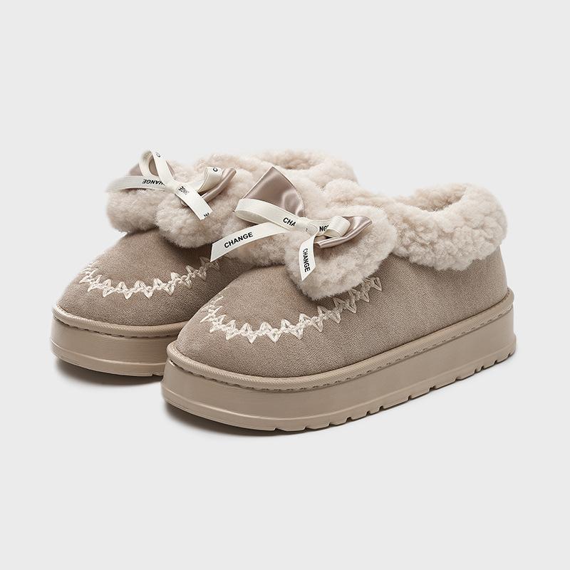 Embroidered Lace Cotton Shoes, New Products In Winter, Indoor Household Non-slip, External Wear, Velvet Warm Lamb Wool All-inclusive Cotton Shoes