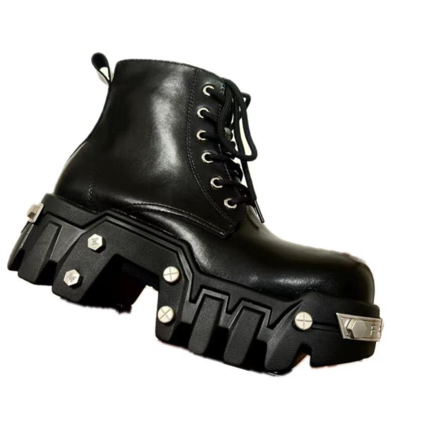 Fashion 2024 New Punk Women Platform Ankle Boots Female's Rock Round Toe Lace Up Fashion Retro Chunky Shoes Metal Decor Short Boots