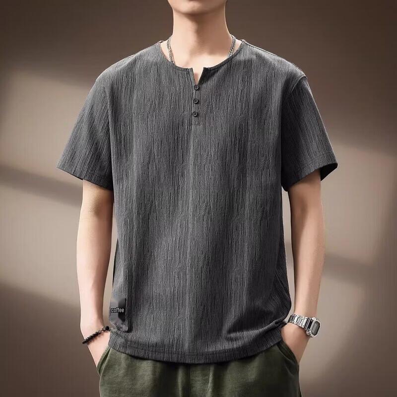 Guise Men s Loose Fit Bark Texture Henley T-Shirt 2XL