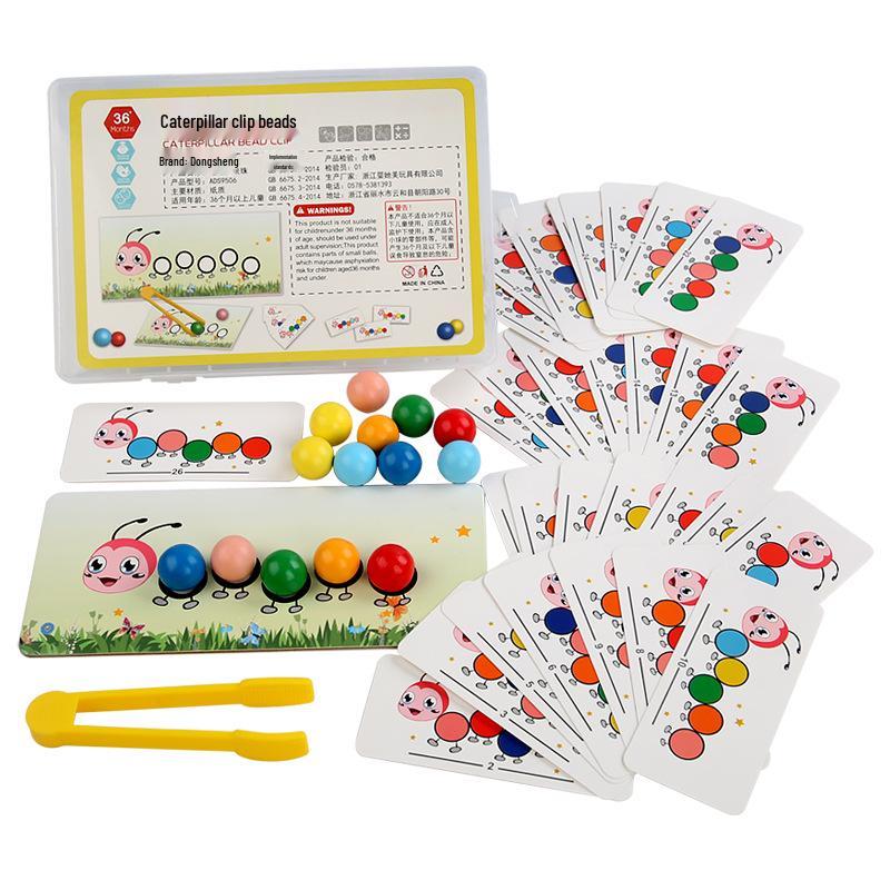 Montessori Bead Clamping & Color Recognition Caterpillar Toy for Early Education