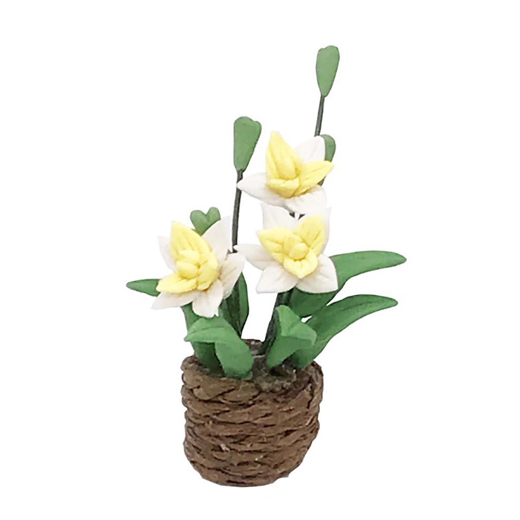 1:12 Orquídea amarillo en una olla casa de muñecas en miniatura accesorios Flores