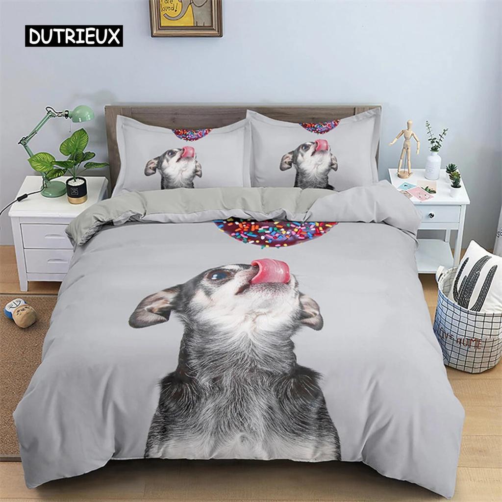 Cute Dog Bedding Set Microfiber 3D Pet Puppy Duvet Cover Animal Theme Quilt Cover Single Queen King For Child Boys Girls Bedroom