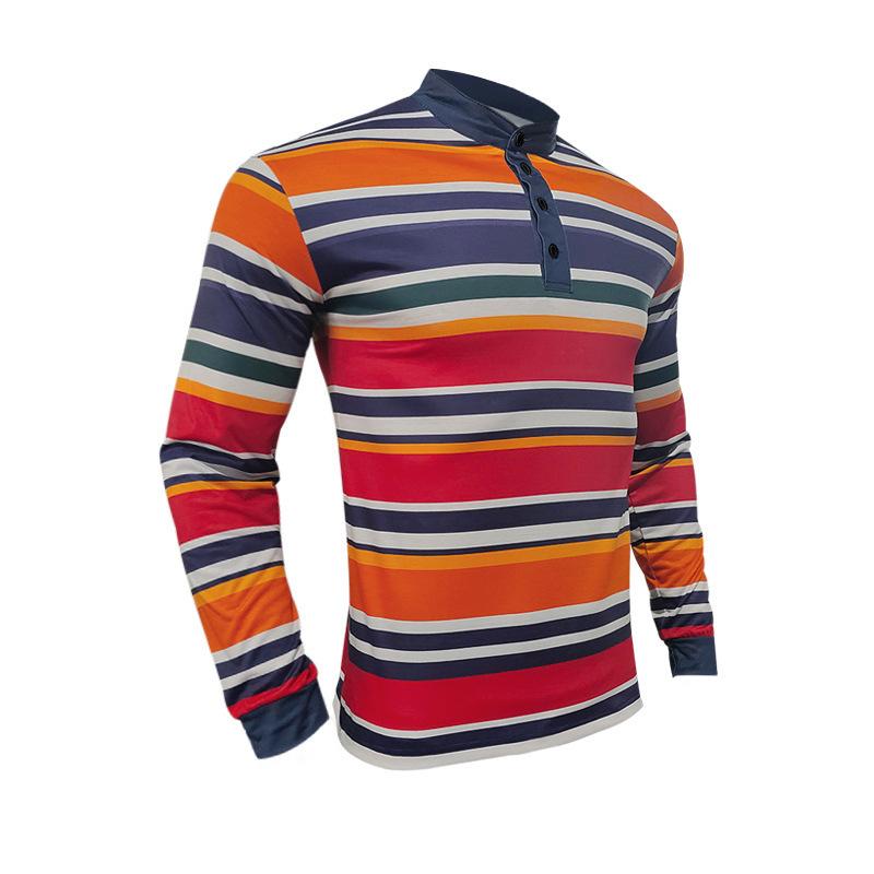Spring Autumn Men's Striped Polo Shirts Long Sleeve Casual O-Neck Loose Tees Tops