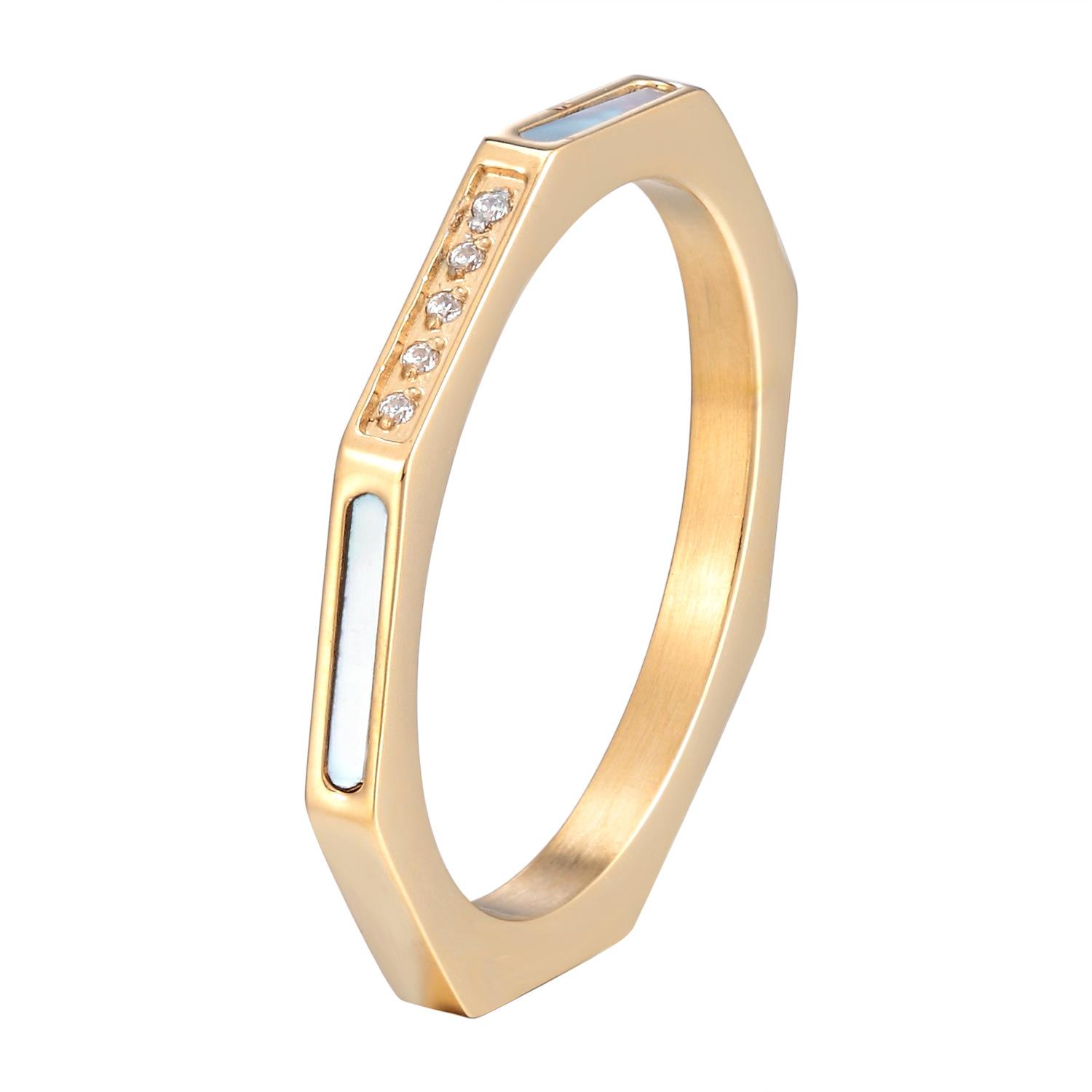 

Новый набор из титановой стали с белой раковиной и восьмиугольным кольцом с 5 камнями, геометрическое многостороннее женское кольцо на указательный палец 9