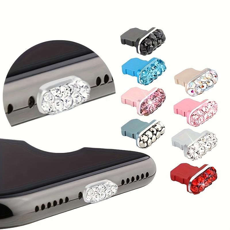 1pc Colored Rhinestone Metal Dustproof Charger Base Plug Cover, Artificial Diamond Charm Charging Port Protector