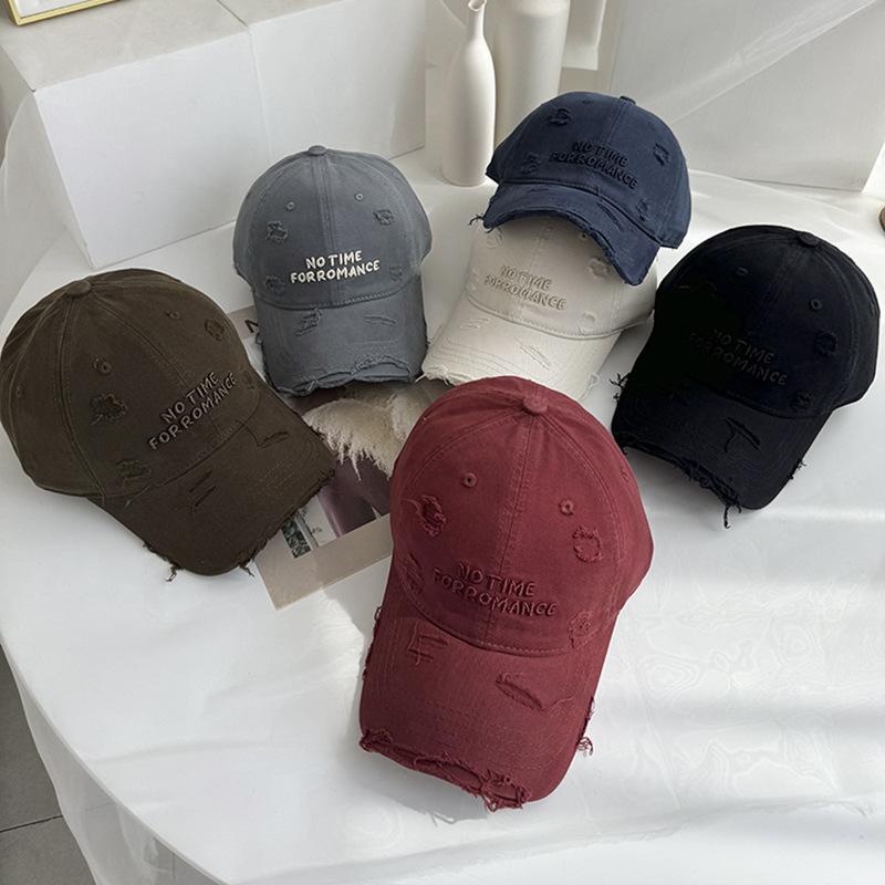 Distressed Baseball Cap for Women with Embroidered Letters Washed Duckbill Style Fashion Street Trucker Cap Comfortable Fabric