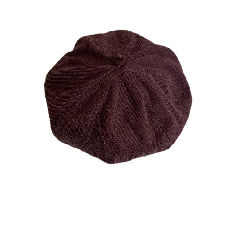 Autumn and winter corduroy black beret women's big head circumference bud hat showing face small painter hat pumpkin hat