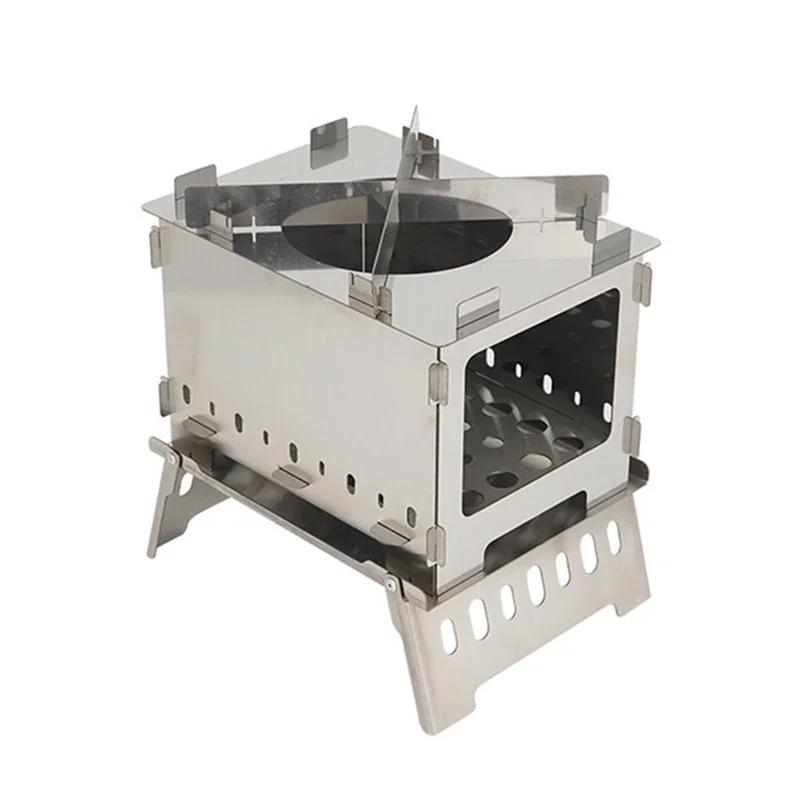 Portable Camping Tent Stove Outdoor Wood Fire Heater Quick Assembly Backpacking Hiking Stainless Steel Burning Stove Camping