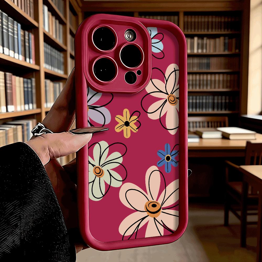 Minimalist Floral Pattern Phone Case for iPhone 17 16 15 14 13 12 11 Pro Max Plus Anti Scratch, Gel Flexible Protective