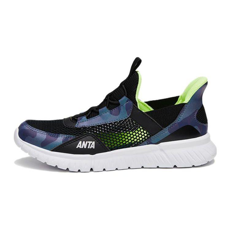 Anta Youth Durable Breathable Lightweight Low-Top Running Shoes Kids Sneaker Black Green A312325522-1