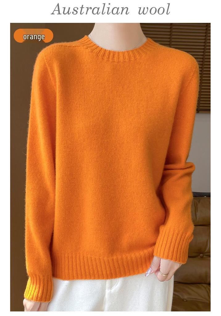 Women's Round Neck Long Sleeve Cashmere Wool Sweater - Autumn/Winter Fashion Layer