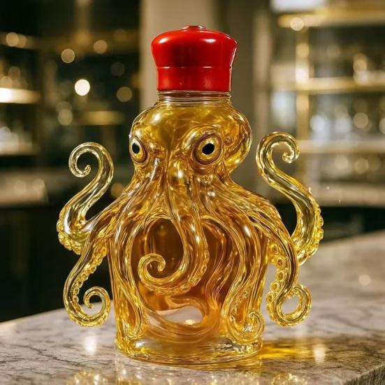 Caraffa in Vetro Polpo, Bottiglia per Whiskey Soffiata a Mano a Forma di Calamaro, Dispenser per Liquori Animale 3D per Home Bar, Regalo Unico per Uomini Papà