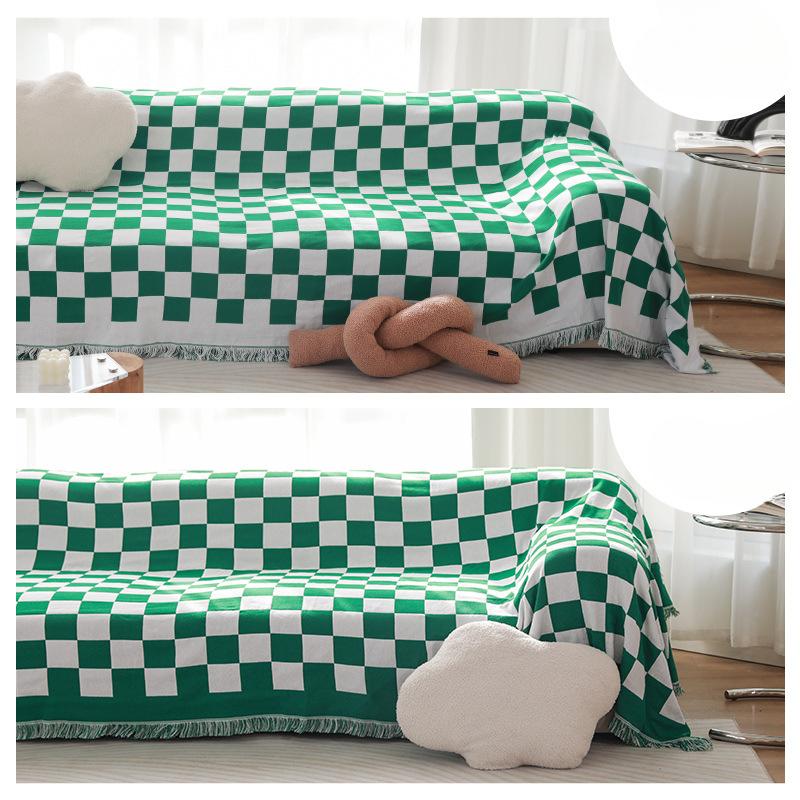 Koc na sofę w kratę szachownicy, pełny pokrowiec z tkaniny, pokrowiec na sofę all-inclusive, zestawy uniwersalne, uniwersalne na cztery pory roku, antypoślizgowa, odporna na zabrudzenia poduszka