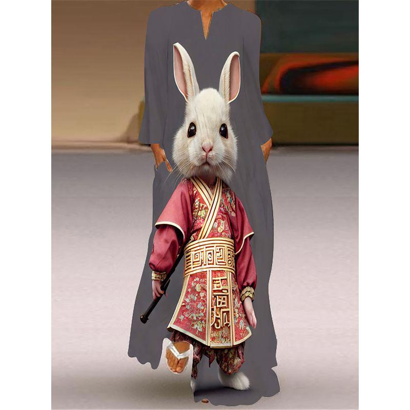 Chinese Style Dress Fancy Carp Pattern Print Long Sleeve Dress Travel Photography Stage Show Performance Costume