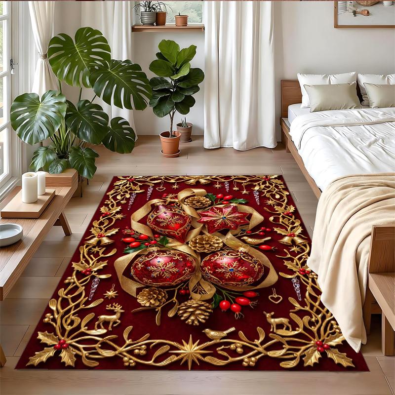 Christmas Printed Square Area Rug Soft Non Slip Floor Carpet For Bedroom Holiday Gift