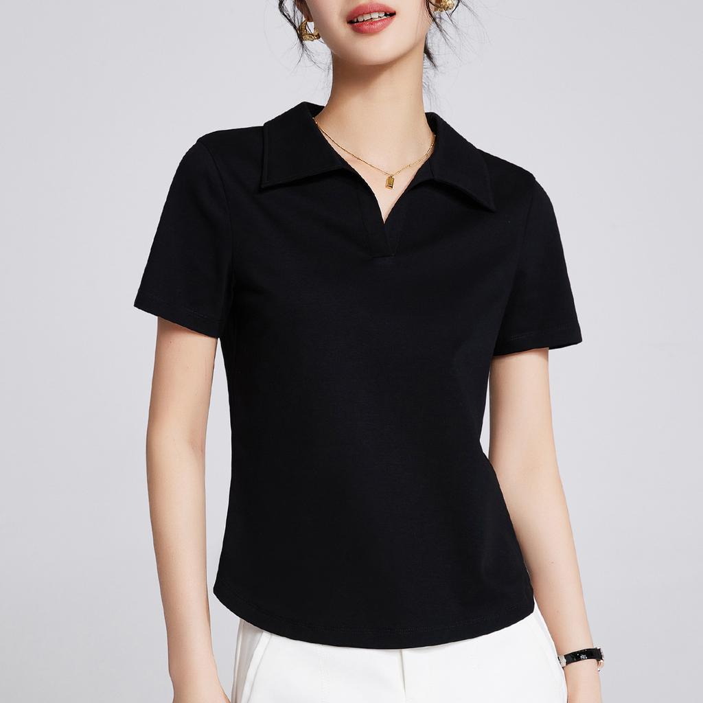Short-sleeved Women's Summer New Front Shoulder Mercerized Half-sleeved Top Polo Shirt Lapel T-shirt Shirt