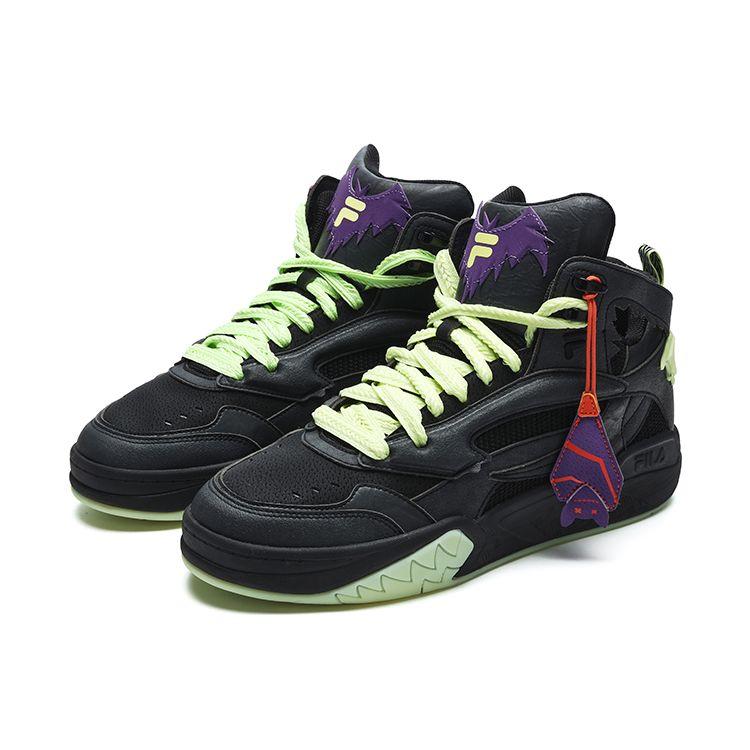 Fila Fusion Serie Desperado Tessuto Pelle Sintetica Scarpe Shadow Bat Mid Top Scarpe da Basket Retrò Sneakers Donna Nero Viola T12W243231FBP