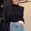 2025 Fall/Winter Black Thermal Ruffle Sleeve Slim Fit Long-Sleeved Top for Women
