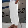 Women's Elastic Waist Linen Pants Loose Fit Casual Trousers Solid Color Pocket Harem Pants