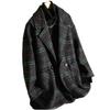 New Plaid Suit Woolen Jacket Autumn and Winter Women's Korean Version Loose Retro Plaid Medium and Long