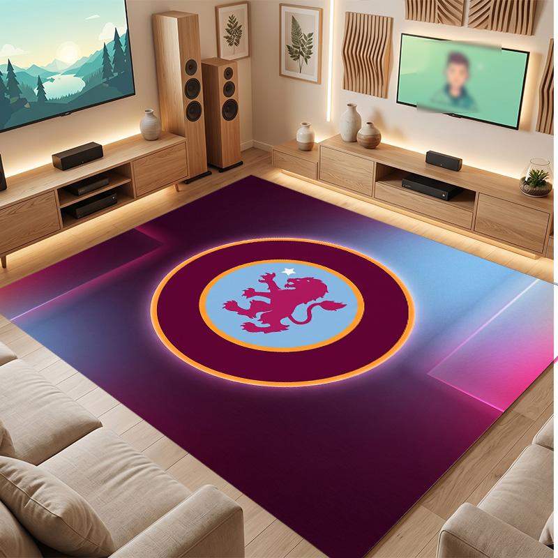 Aston Villa Football Print Crystal Velvet Rug, Comfortable Water Absorbent Non Slip Indoor Floor Carpet