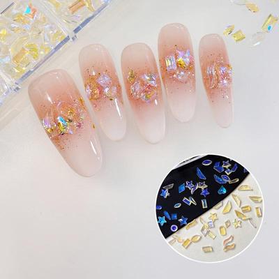 12 Grids/Box Sparkle Mini Resin Aurora Ice Translucent Cognac Mix Shapes Sharp Nail Art  Decor Manicure Charms