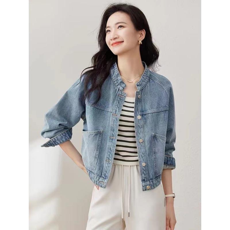 Women S Vintage Washed Denim Short Jacket Long Sleeve For Petite Women