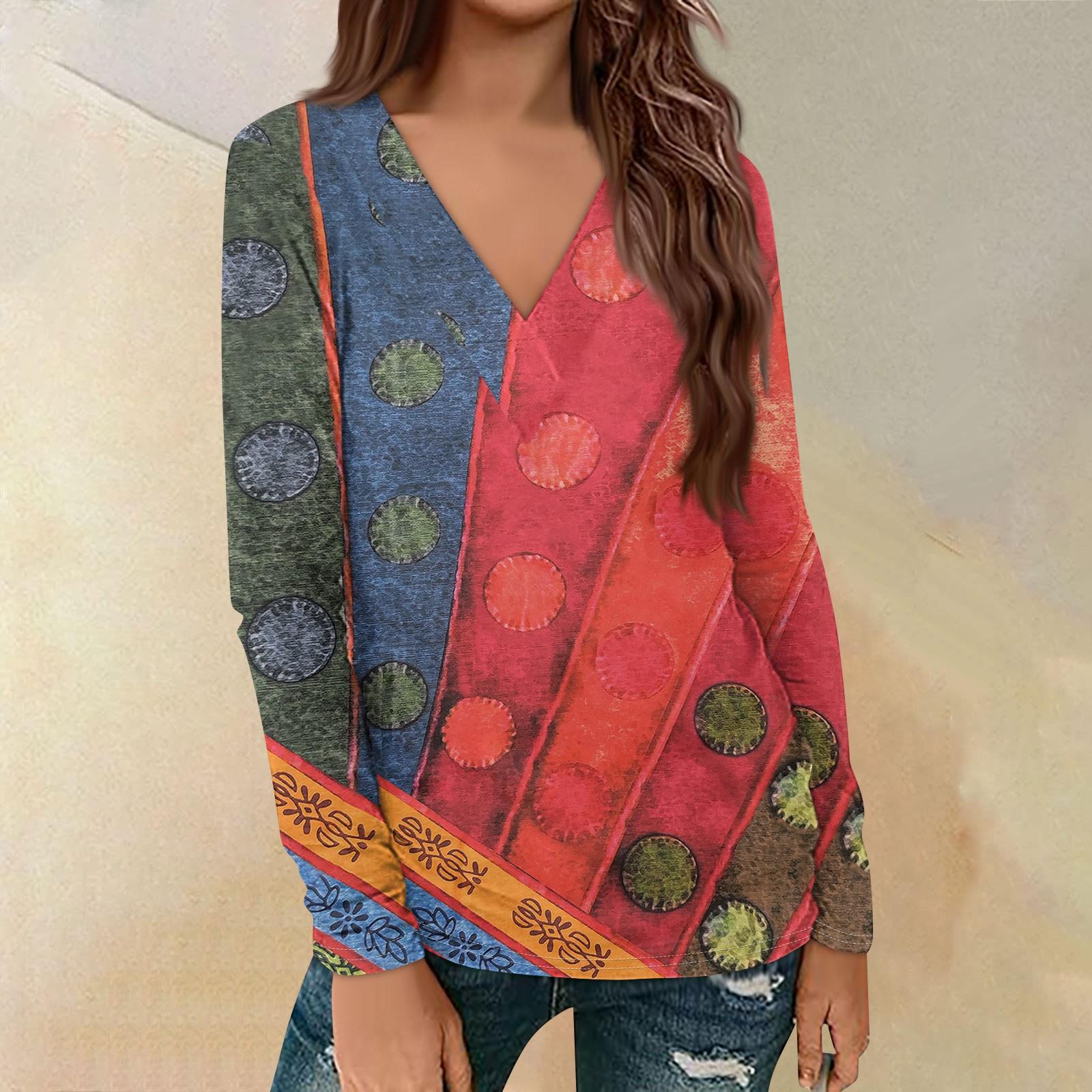 

Женский повседневный принтованный длинный рукав свободный пуловер с V-образным вырезом XXXL красный