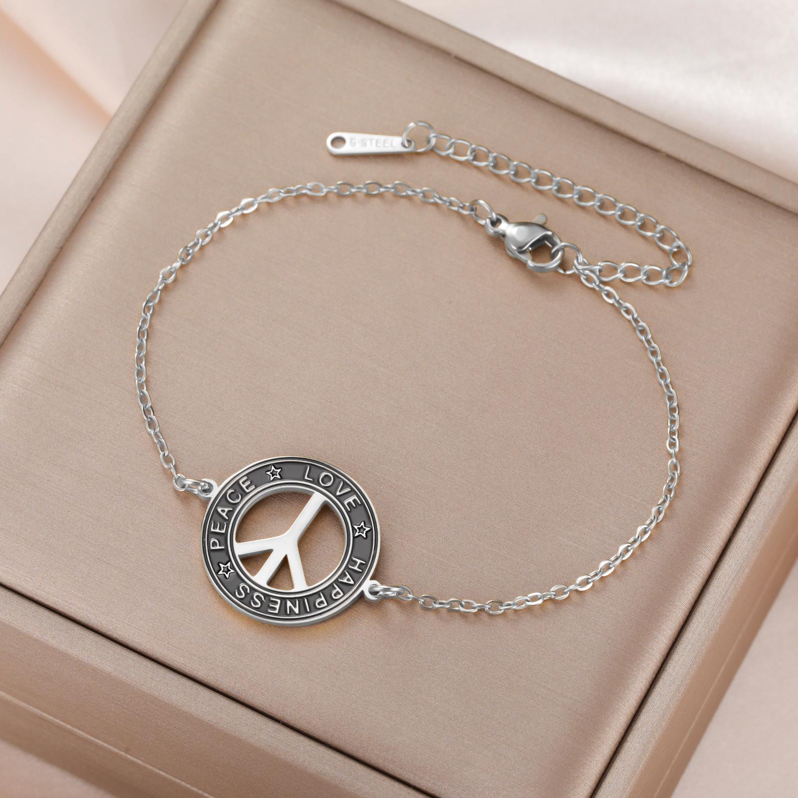 

LIKGREAT Peace Sign Bracelet for Women Men Stainless Steel Bracelets Happiness Peace Love Amulet Spiritual Jewelry ChristmasGift
