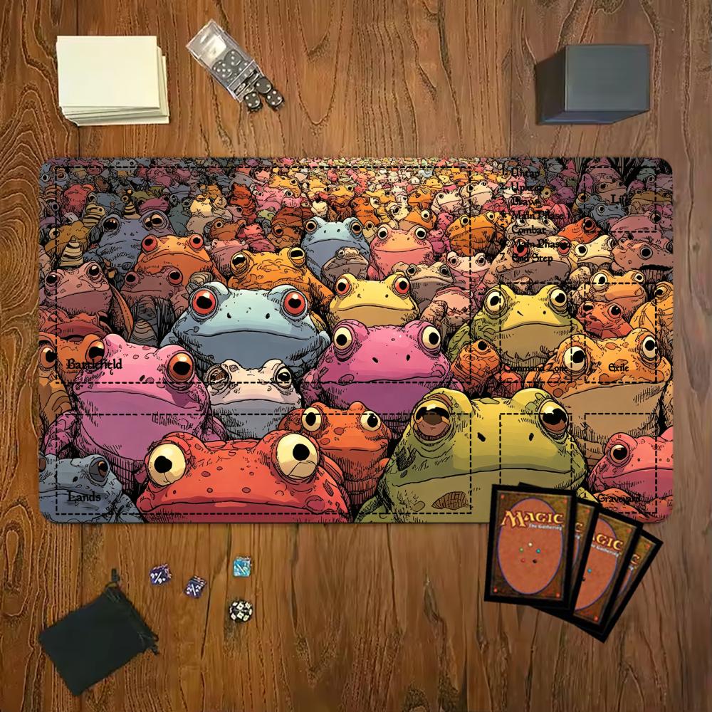 Colorful Frog Family Magic Party Mouse Pad Playmat 24"X14" MTG TCG Office Desk Mat for Work Game PC Laptop Rug Carpet MousePad