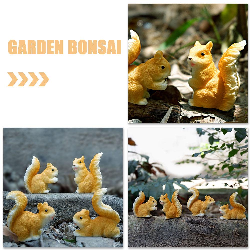 4 Stück Eichhörnchen Harz Handwerk Ornamente Miniatur Kleine Eichhörnchen Dekorationen für Garten Bonsai Sukkulenten Pflanzer Kreatives Harz