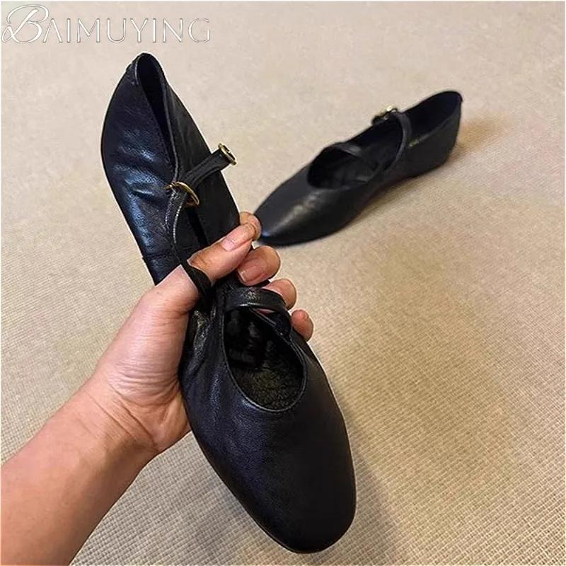 Ballerinas Damen Retro Sohle Leder Ballett 2025 Frühling Trend Kleid Elegante Schuhe Lässig Flach Komfort
