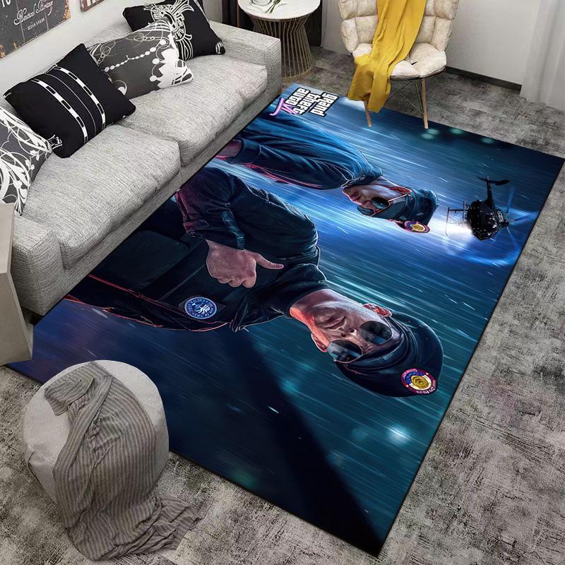 GTA Police Printed Flannel Carpet Non-Slip Suitable for Bedroom, Living Room, and Children's Room Decoration