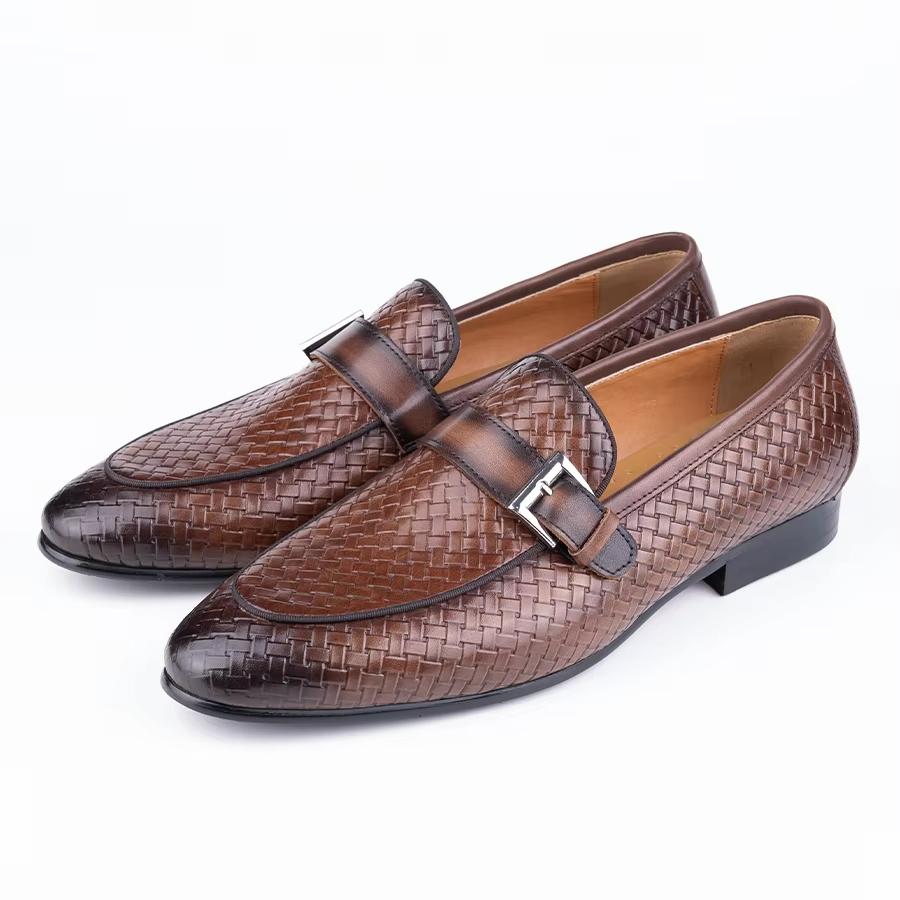 Men'S Leather Dress Shoes Breathable Slip-On Fashion Man Shoe Formal Business Casual Holiday Party Office Formal Genuine Leather