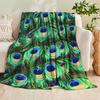 1pc Printed Peacock Feather Flannel Blanket, Luxurious, Soft, Warm, Skin-Friendly, Comfortable, and Thermal. An Essential Small Throw Blanket for Crea