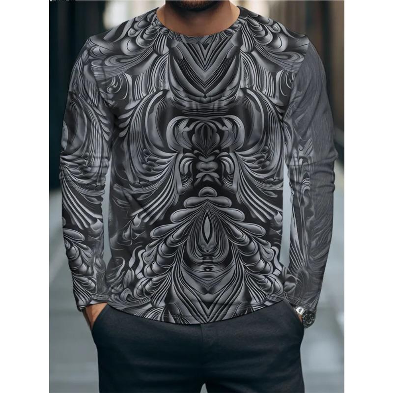Autumn Men's 3D Horror Skull Print Crew Neck Long Sleeve T-Shirt