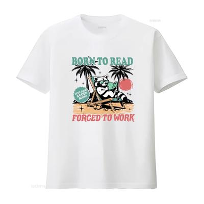 Camiseta Nacido Para Leer Trabajo Forzado Sumérgete En Un Buen Libro Mapache Divertido Verano Sarcástico Amante De La Playa vintage Lavada hombre Elegante