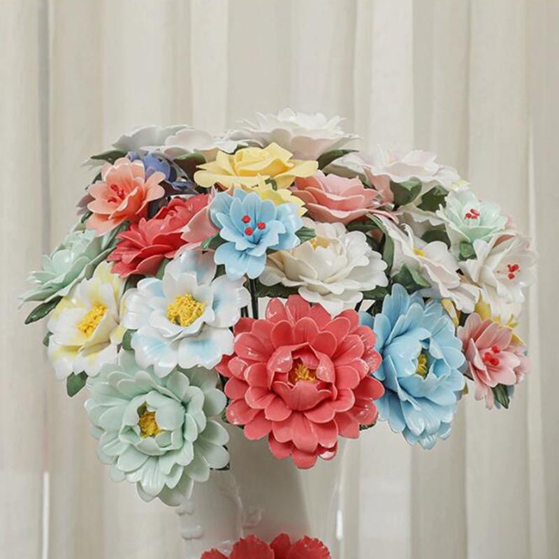 Artificial Flower Ceramic Handmade Fake Flower Art Floral Home Decor Wedding Party Prop Festivity Occasion Valentine's Day Props