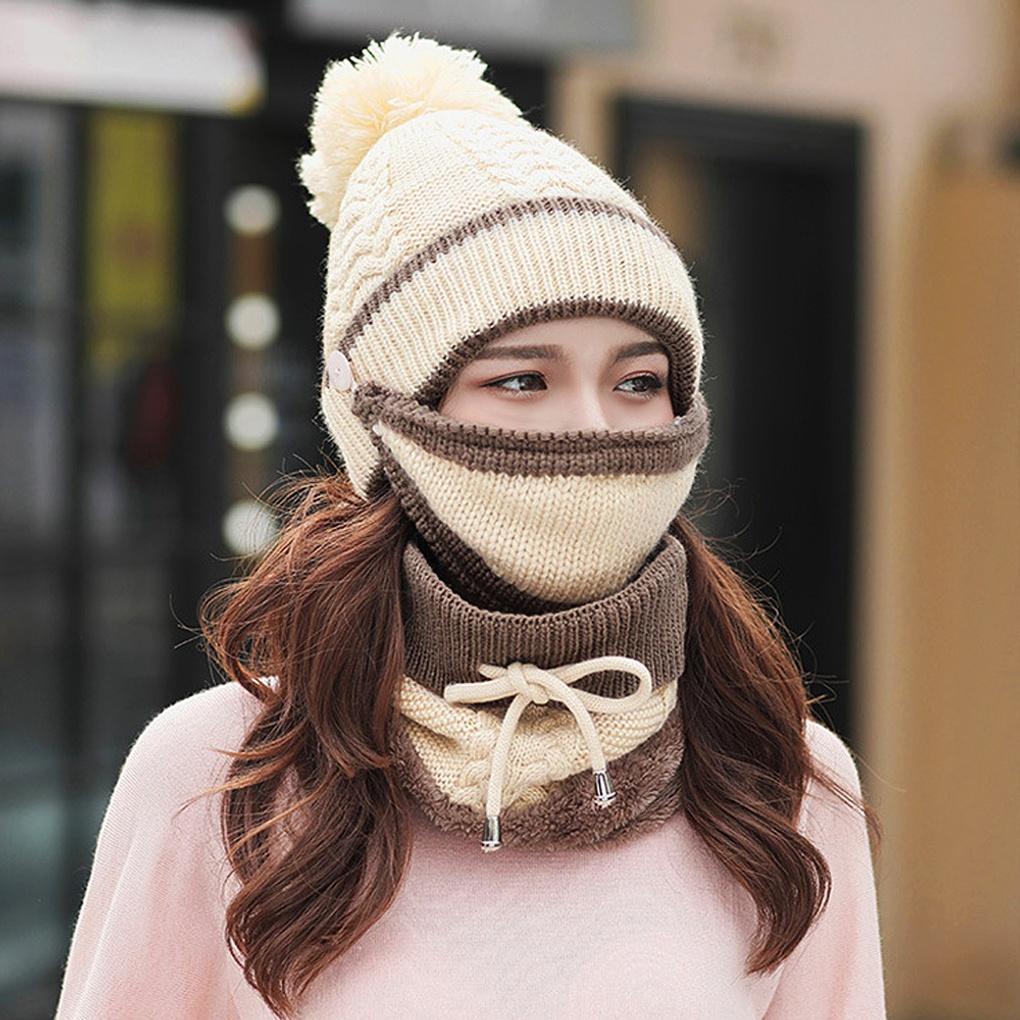 

Winter cold weather gear: neck warmer, muffler, fur hat set, knit mask