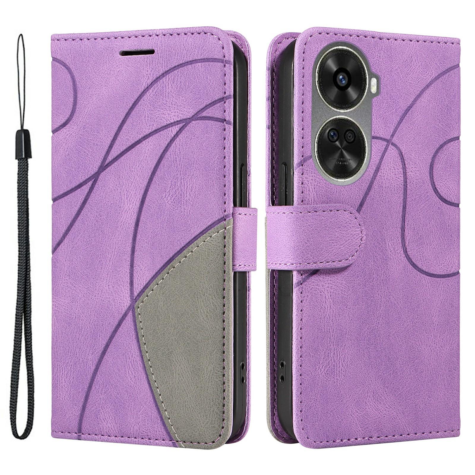 

For Huawei nova 12 SE 4G/nova 11 SE Leather Case Wallet Stand Color Splicing Phone Cover Light Purple