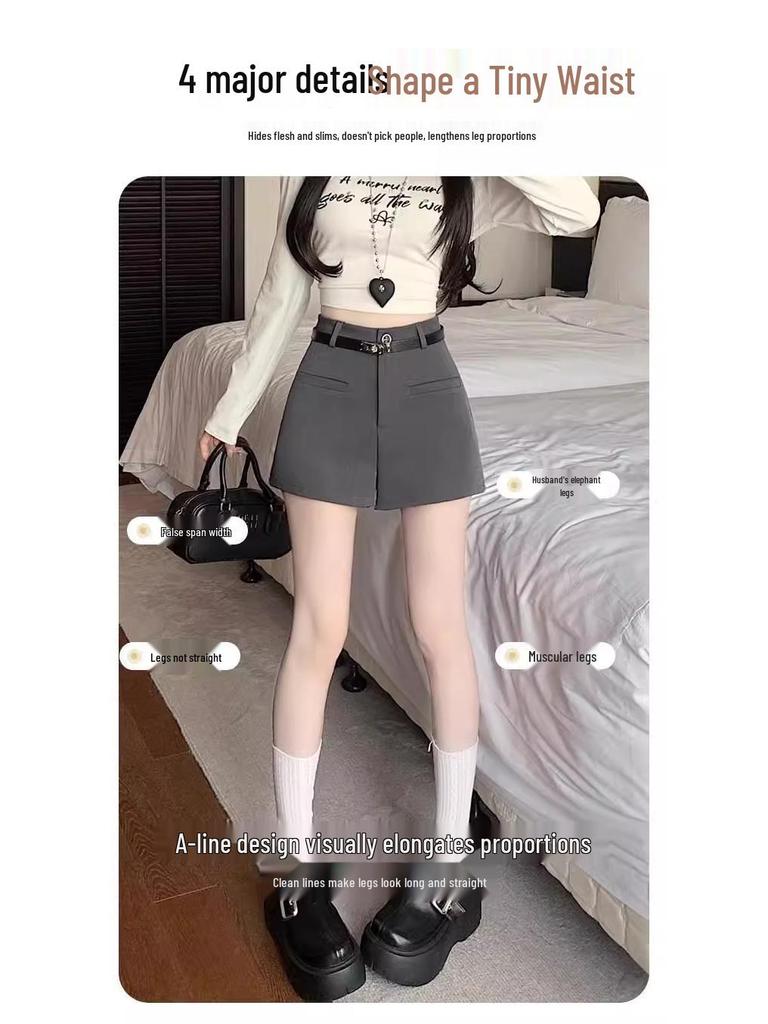 2025 New Korean Style Women's High Waist White Summer Shorts, Slimming Wide Leg Casual Pants