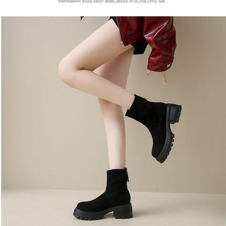 

Осень и зима ботинки Мартин теплые маффины толстая подошва 2025 новые тонкие нескользящие средней длины зарубежный стиль легкие 34 чёрный