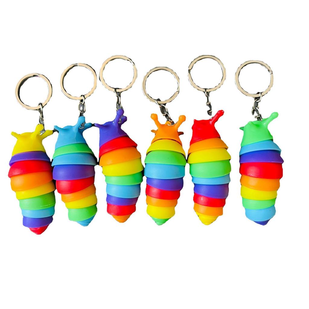 Catenina Portachiavi e Ciondolo Giocattolo Antistress Bruco Arcobaleno Adorabile