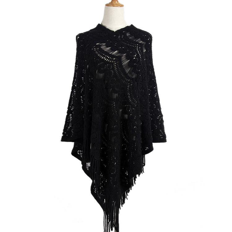 Women's Fashion Temperament Casual Hair Ball Fringe Cape Sweater Bucket Coat