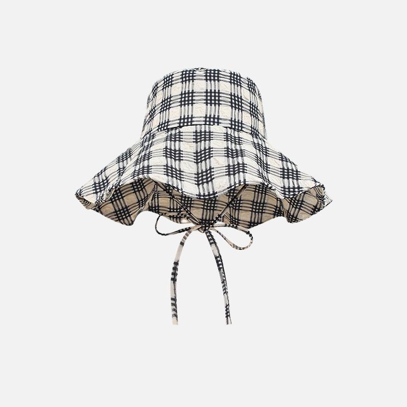 Thousand bird grid bucket hat women's summer uv anti-ultraviolet sunshade sunscreen hat big brim face covering sun hat