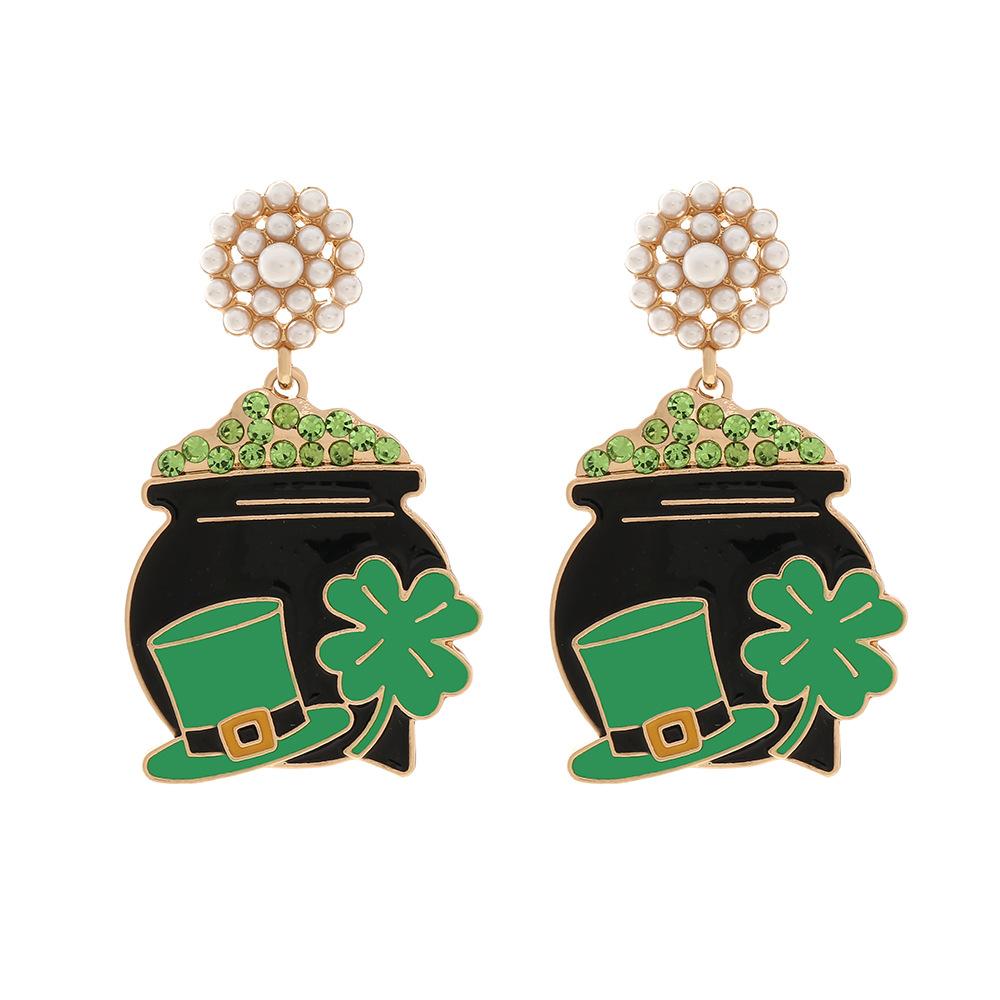 Metal Cartoon Crucible Geometric Dangle Earrings Women s New Simple Elegant Design Zircon Party Accessories зелёный