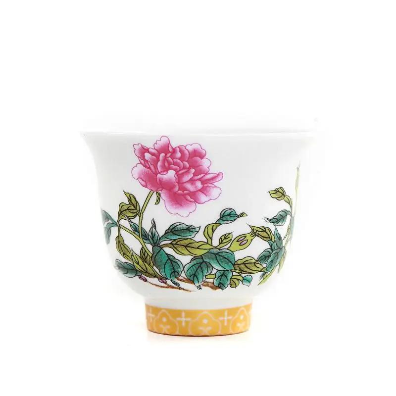 Kung-Fu-Teetasse, Set mit zwölf Blumengöttern, Emaille-Pastellkeramik, 12-teilig, Geschenkbox, Gastgeberkeramik und Töpferwaren, chinesisches Teegeschirr, Bar